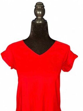 Express Red V-Neck Blouse S Cap Sleeve Satin